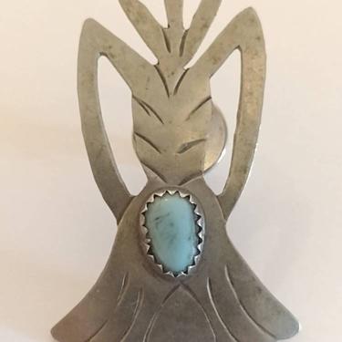 Vintage Handmade Native American-Silver Metal Brooch Jewelry Pin Flower Blossom Pin 2&quot; 