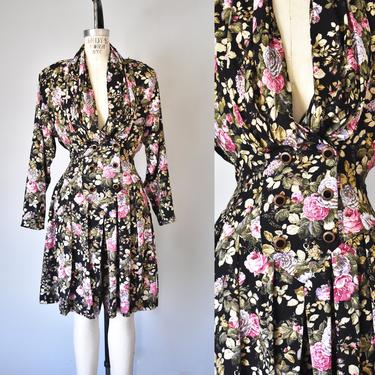 Raynette floral print romper, cottage core jumpsuit, grunge cotton jumpsuit, 80s aesthetic clothing 