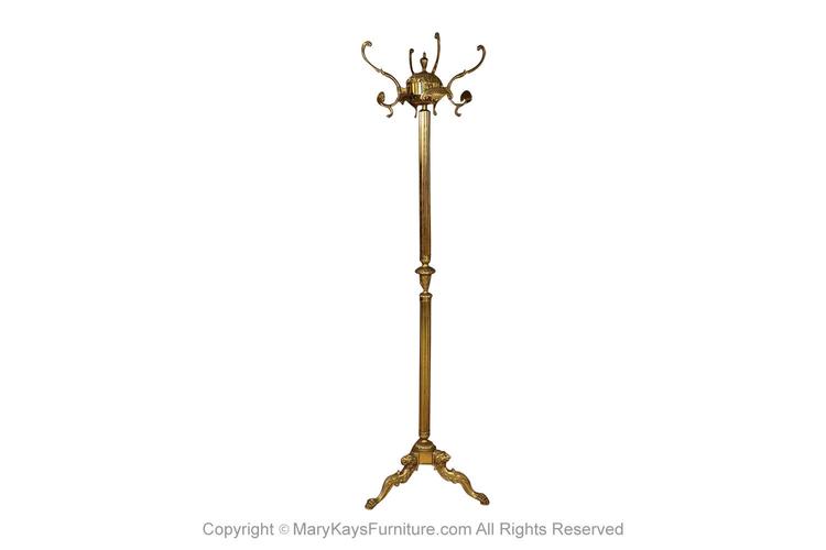 Vintage French Solid Brass Coat Stand Hat Rack 