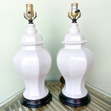 Pair of White Ginger Jar Lamps