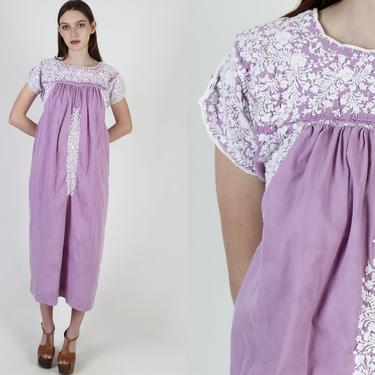 Lilac Oaxacan Long Dress / Tie Dye Mexican Dress / Violet Hand Embroidered San Antonio Dress / Little People Tie Dye Cotton Maxi Dress 