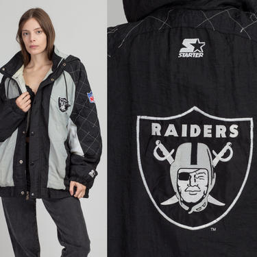 Vintage Raiders Starter Jacket - Men's XL | 90s NFL Football Puffy Hooded Winter Coat 