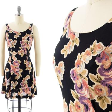 Vintage 2000s Sundress | Y2K BETSEY JOHNSON Floral Printed Rayon Crepe Tie Waist Mini Skater Dress (x-small) 