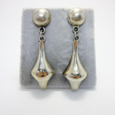 Vintage Modernist Chunky Sterling Silver Geometric Drop Earrings Luxe Minimalist Simple Statement Pendant Earrings 