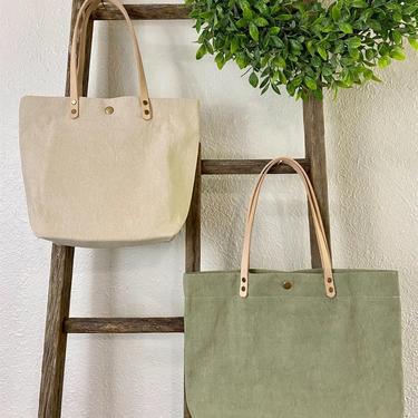 Hand Dyed Tote with Genuine Leather Handles. 100% Cotton - Eco Friendly - Made in USA 