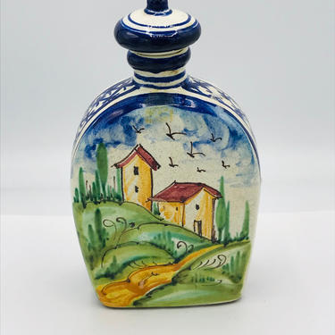 Vintage Tuscan Scene Hand Painted ceramic bottle collectible 