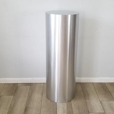Postmodern Brushed Steel Round  Pedestal . 