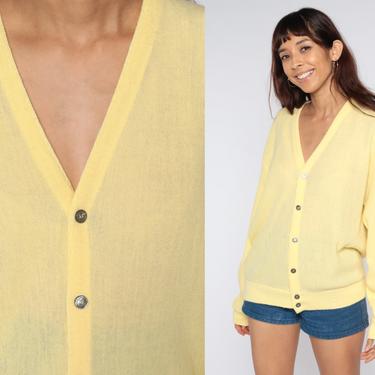 Yellow Cardigan Sweater 80s Grandpa Knit Plain Pastel Grunge Button Up Slouchy Hipster Vintage Simple Preppy Retro Extra Large xl 