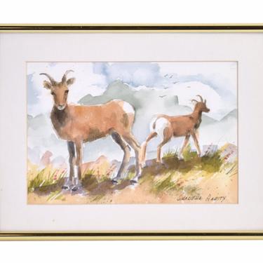 Vintage Watercolor Painting Big Horn Sheep Mount Evans Colorado signed Hamity 
