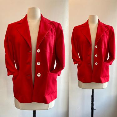 Wonderful Quality 40s 50s WOOL Jacket Car Coat / Top Stitch + Chunky Curved Carved Shell Buttons / 