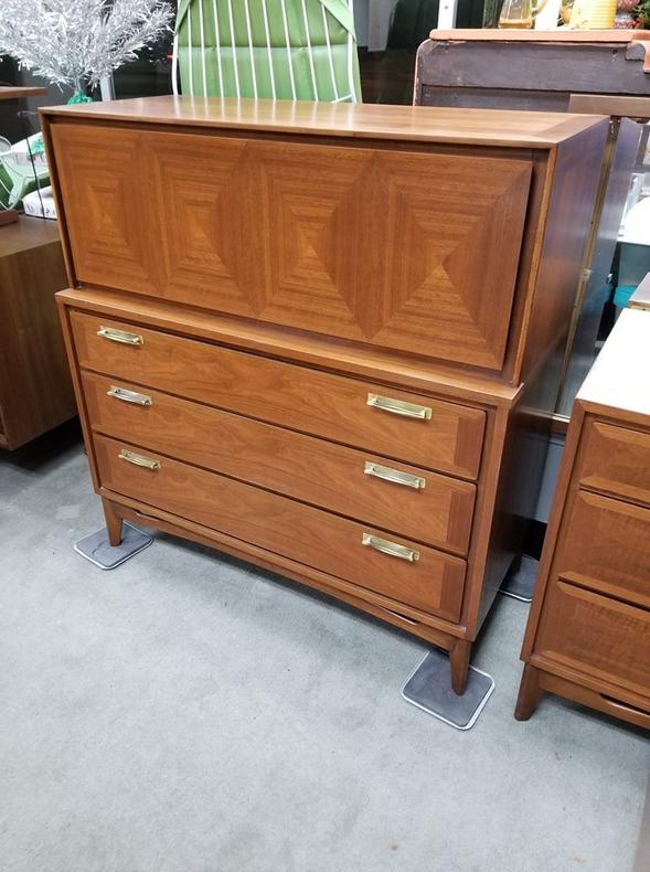 Mid-Century Modern highboy with harlequin fronts