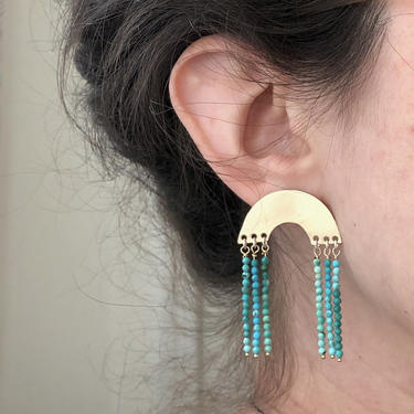 Brass and Turquoise Rainbow Statement Stud Earrings 