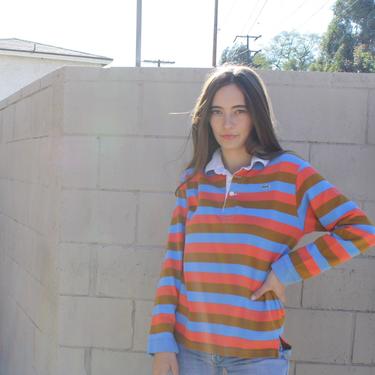 Vampire Weekend Izod Lacoste Polo // vintage boho hippie rugby  hipster dress blouse preppy top shirt 80s striped 1980s // S/M 
