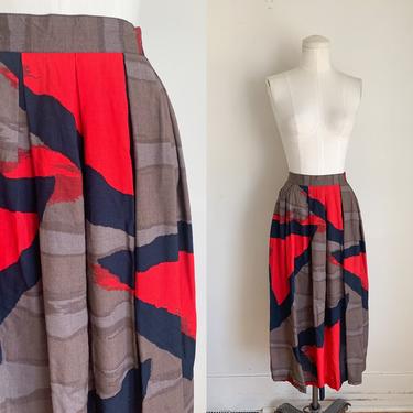 Vintage 1980s Color Block Rayon Skirt / M 