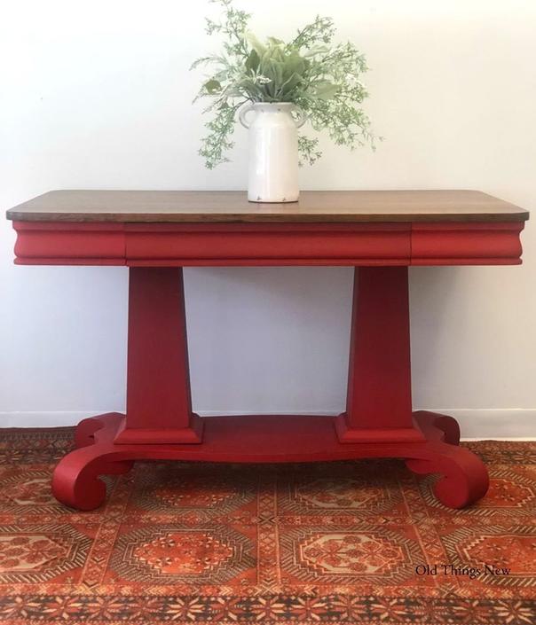 Antique Painted Red Desk Entryway Table Console 