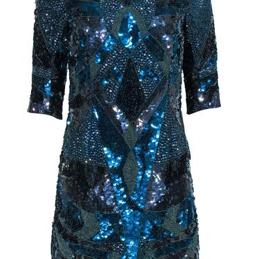 French Connection - Green &amp; Black Art Deco Sequined Mini Dress Sz 6