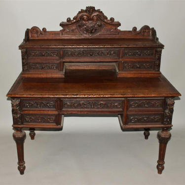 1800s French Renaissance Reviva Carved Desk, Oak - LOCAL Alexandria, VA Pick Up Only 