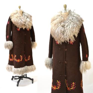 Vintage Embroidered Shearling Afghan Jacket Coat Medium Large//  90s does 70s Shearling Coat Embroidered Sheepskin Fur Boho Afghan Jacke 