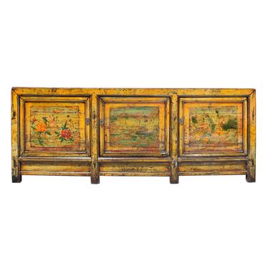 Chinese Distressed Yellow Orange Flower Scenery Sideboard Cabinet cs5737S