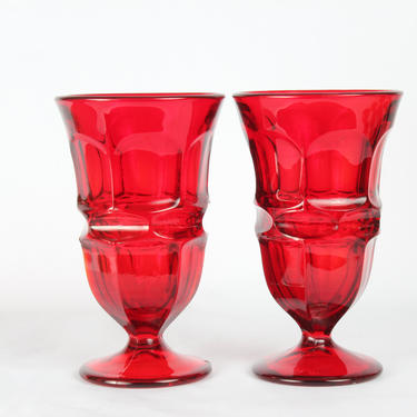 Vintage Glassware, Red Glassware, Thumbprint Glassware, Rudy Red, Wine Glassware, Ruby Red glassware, Goblets, Red, Set of 2 