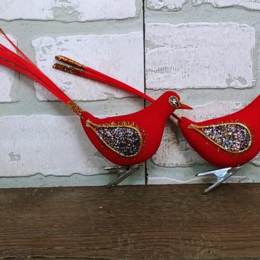 Pair of Christmas Red Cardinal Bird Ornaments Decorations 