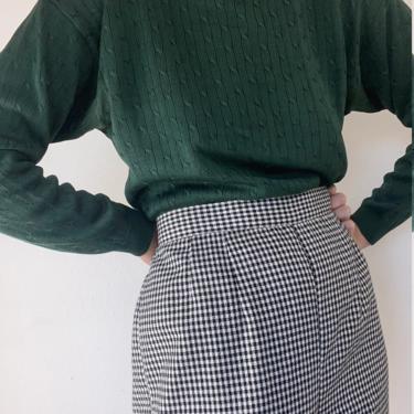 vintage cable knit forest green mock neck sweater 