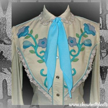 Vintage Western Neck Scarf, Neck Tie, Square Dance or Rockabilly, Teal Blue 
