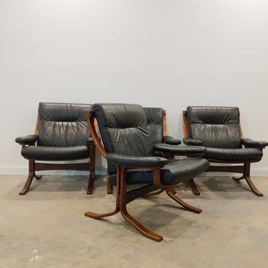 Set of 4 Vintage Danish Modern Leather Lounge Chairs 