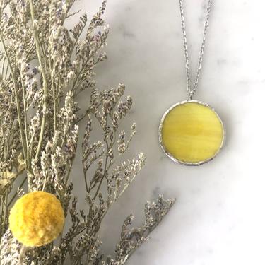 Yellow Stained Glass Pendant Necklace | Stained Glass Jewelry | Stained Glass | Geometric Necklace | Minimalist Necklace | Vintage Style 