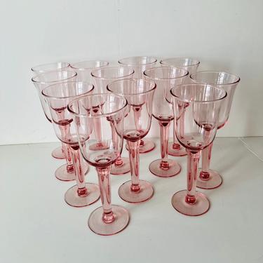 Pink Handblown Wine Glasses Set of 12 Wine Water Glasses 