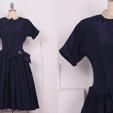 Vintage 1950's Betty Lane Original Navy Taffeta Dress • I love Lucy Cocktail Dress • Size S 