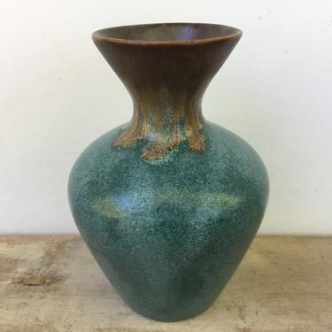 Vintage Pigeon Forge Vase By Douglas Ferguson, Teal Green With Brown Glaze, Tennessee Pottery 