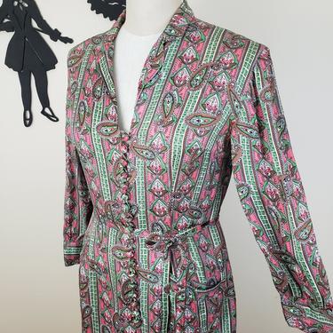 Vintage 1960's Shift Dress / 70s Paisley Geometric Day Dress M/L 