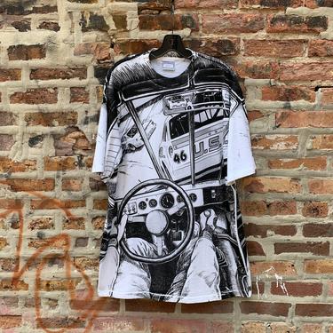 Vintage 90s Accurate Graphic Industried NASCAR allover print T-Shirt Size XL Made in the USA 