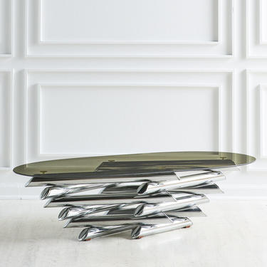 Stacked Chrome Coffee Table with Oval Smoked Glass Top