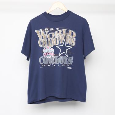 vintage 1992 DALLAS COWBOYS world champs SUPER bowl nfl football Troy Aikman mvp t-shirt -- size large 