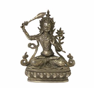 Chinese Distressed Marks Silver Color Metal Sitting Tibetan Tara Statue ws1598E 