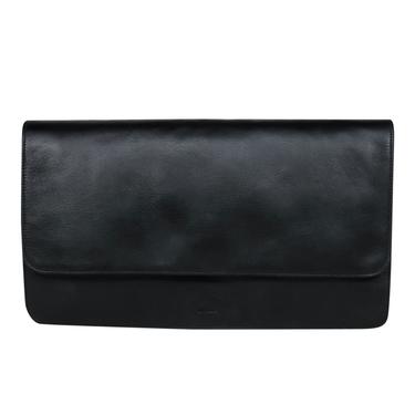 Vince - Black Leather Snap Clutch w/ White Handle