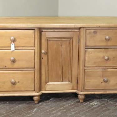 Antique English Dresser Base Waxed Pine 6 dovetailed drawer sideboard with center door.&nbsp;