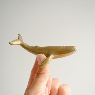 Vintage Brass Whale Figurine, Small Humpback Whale Sculpture, Brass Whale Paperweight 
