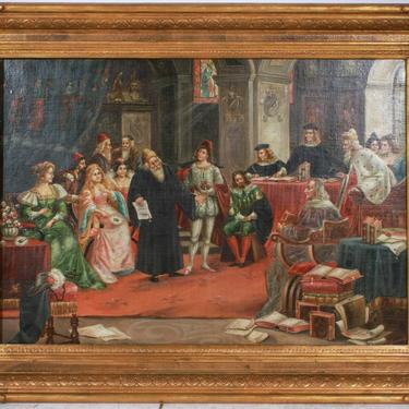 Antique Painting, Continental Oil, Gilt Frame, 1800s, Court Scene, Signed!!