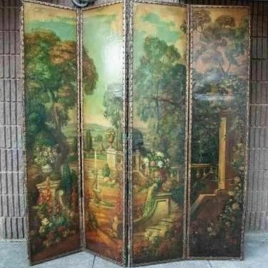 Antique Room Divider / Screen, Dressing, Folding, Victorian Oil Painted, 1800's!
