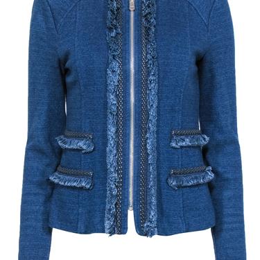 Nanette Lepore - Blue Denim Zip-Up Fringed Jacket Sz 8