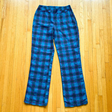 80s Turquoise Magenta Black Plaid Pants | Small 