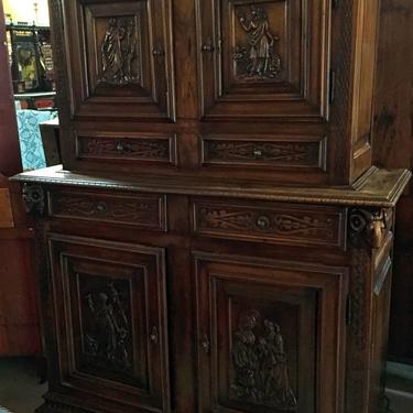 Antique Carved Walnut Italian Court Cupboard Cabinet | 19th cent