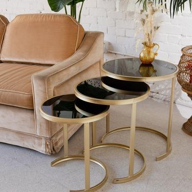 Smoked Glass Gold Metal Nesting Tables