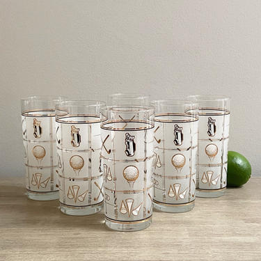 Culver Golf Glasses Tumblers HiBall Set of 6 Golf Course Themed Barware Fathers Day 