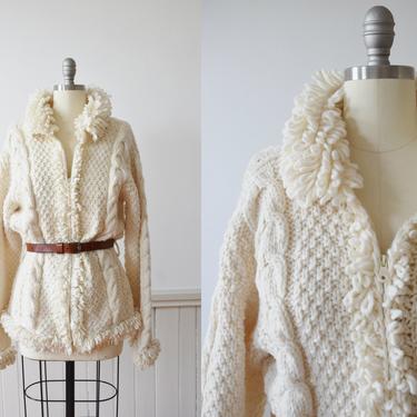 1980s Zip Up Woolly Jacket / Wool Cardigan | Tall M-L 