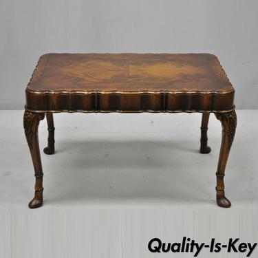 Vintage Crotch Mahogany Burl Wood Small Georgian Style Queen Anne Coffee Table