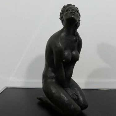 Mid Century Modern Seated Woman Figure Modern Bronze Sculpture Betty Jacob 1968 